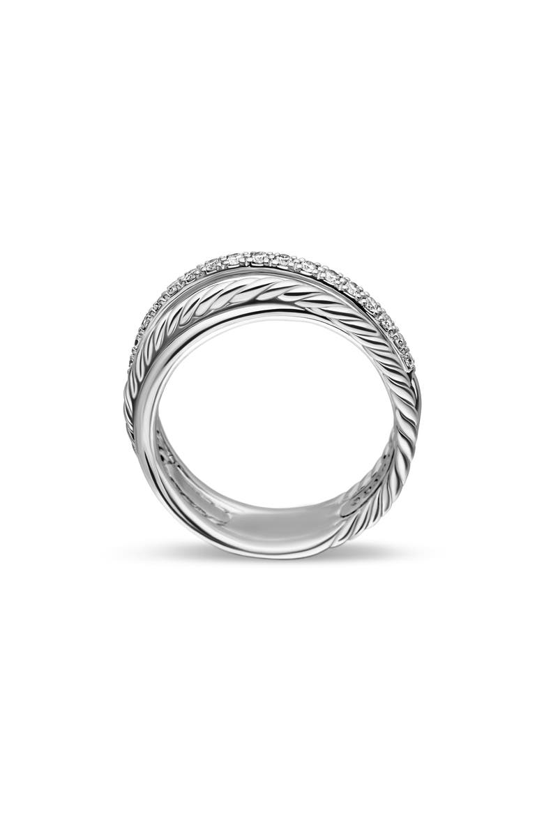 'Crossover' Ring with Diamonds, Alternate, color, SILVER/ DIAMOND