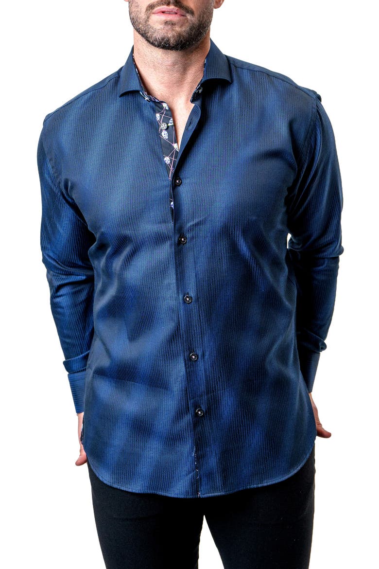 Einstein Stripe Blue Contemporary Fit Button-Up Shirt, Alternate, color, BLUE