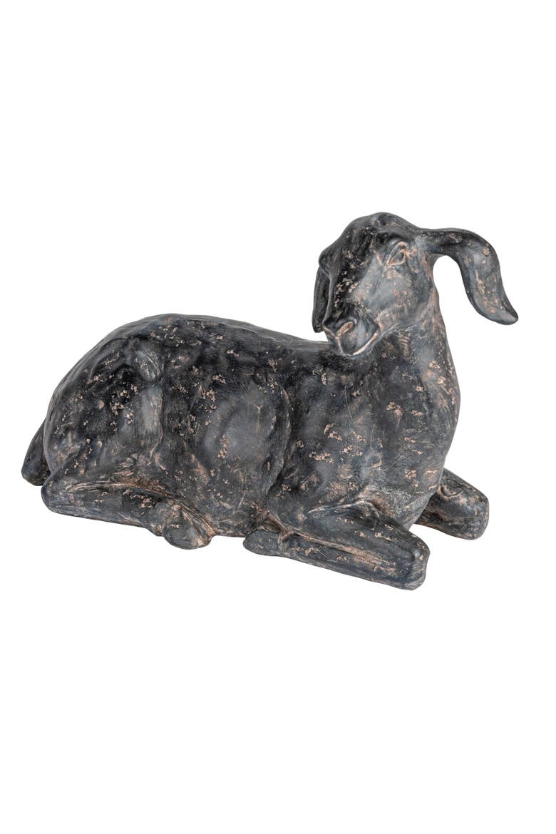 Resin Lying In Rest Goat Accent Décor with Cast Iron Finish, Black, Main, color, Black