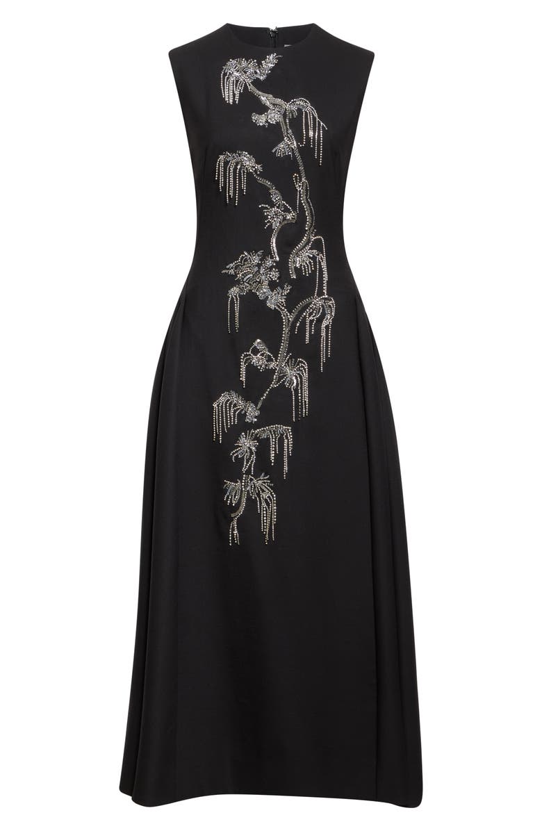 Lela Rose Crystal Embroidered Stretch Twill A-Line Dress, Alternate, color, Black