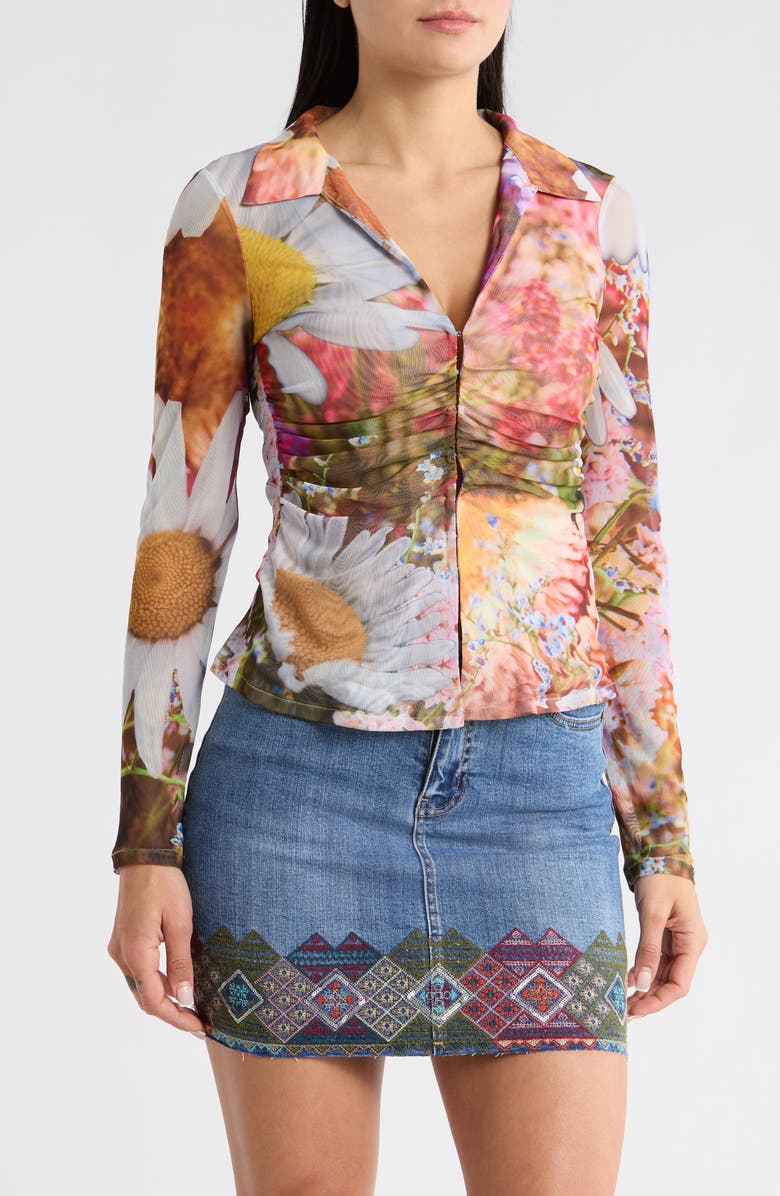 Desigual Ruched Printed Shirt, Main, color, Orange