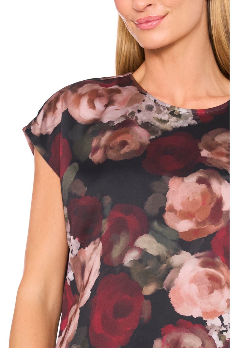 Floral Cap Sleeve Top, Alternate, color, RICH BLACK