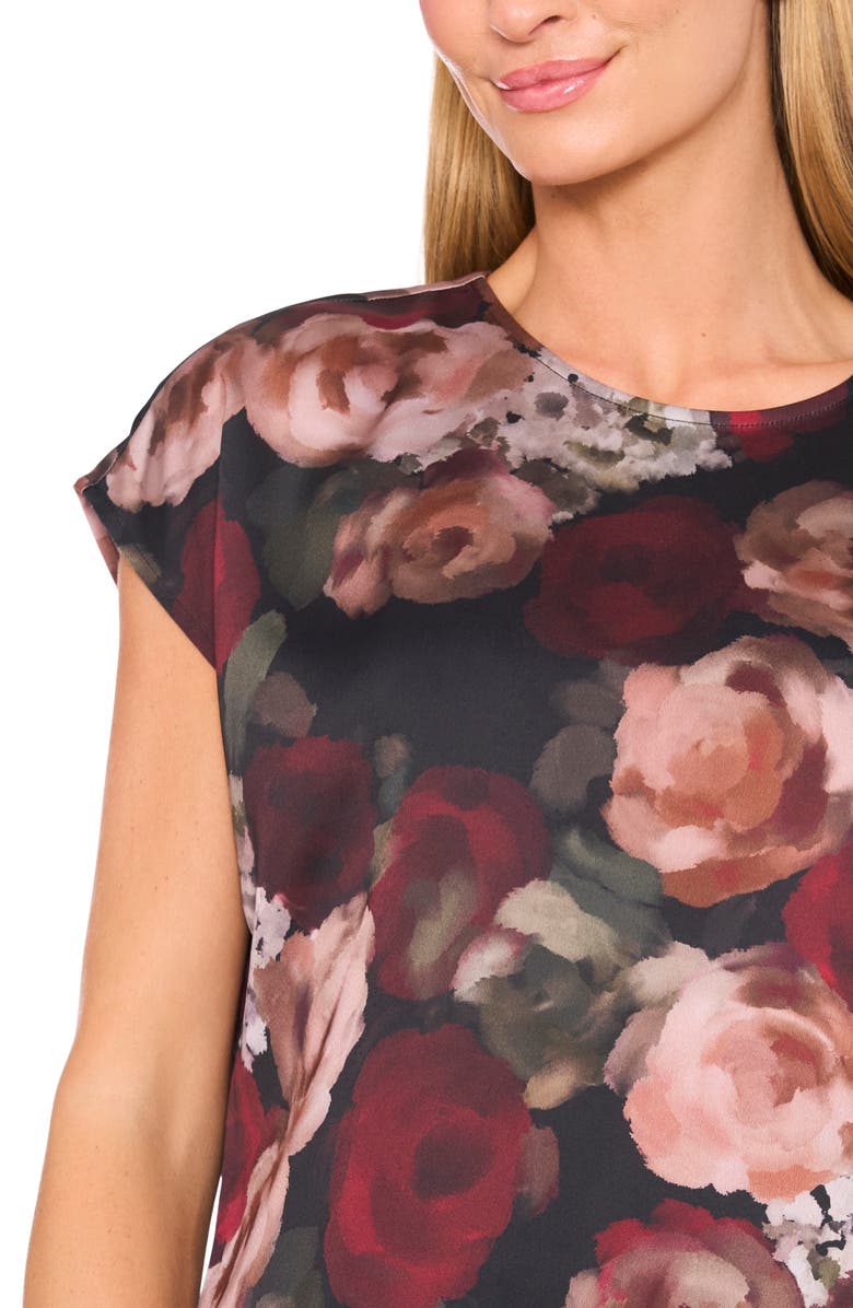 Halogen<sup>®</sup> Floral Cap Sleeve Top, Alternate, color, Rich Black