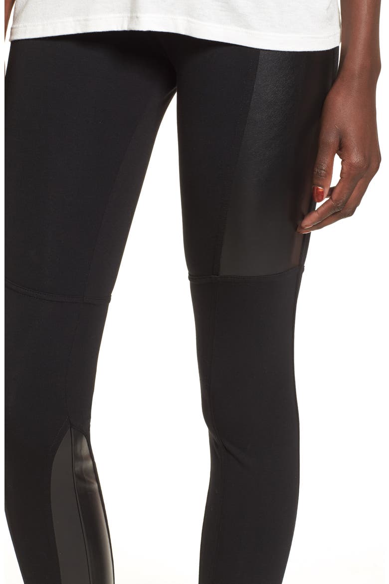 Faux Leather Mixed Moto Leggings, Alternate, color, BLACK