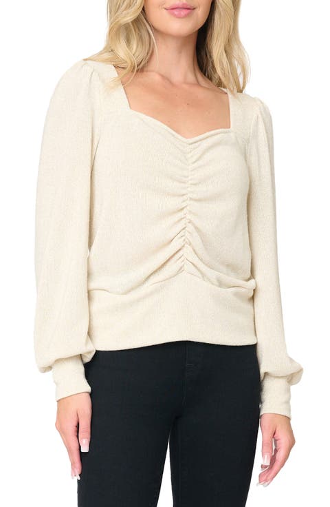 V-Neck Ruched Knit Top