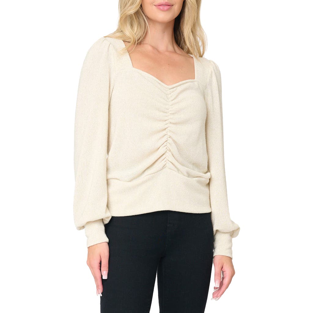 Gibsonlook V-neck Ruched Knit Top In Neutral