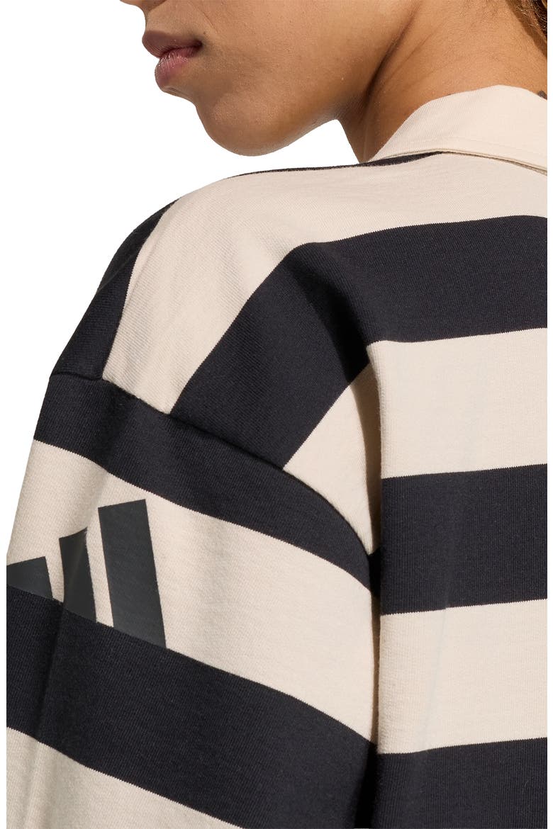 Striped Quarter Zip Cotton Polo, Alternate, color, BLACK/CRYSTAL LINEN