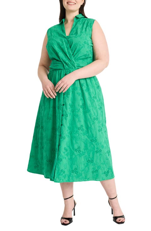 Eyelet Front Wrap Sleeveless Maxi Dress (Plus)