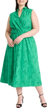 Maggy London Eyelet Front Wrap Sleeveless Maxi Dress