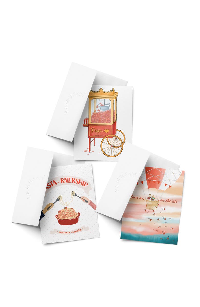 Ramus & Co Love/Friendship Greeting Card Pack (3ct) "Balloon, Popcorn, Pasta", Main, color, Multi-Pack