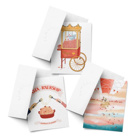 Love/Friendship Greeting Card Pack (3ct) "Balloon, Popcorn, Pasta"