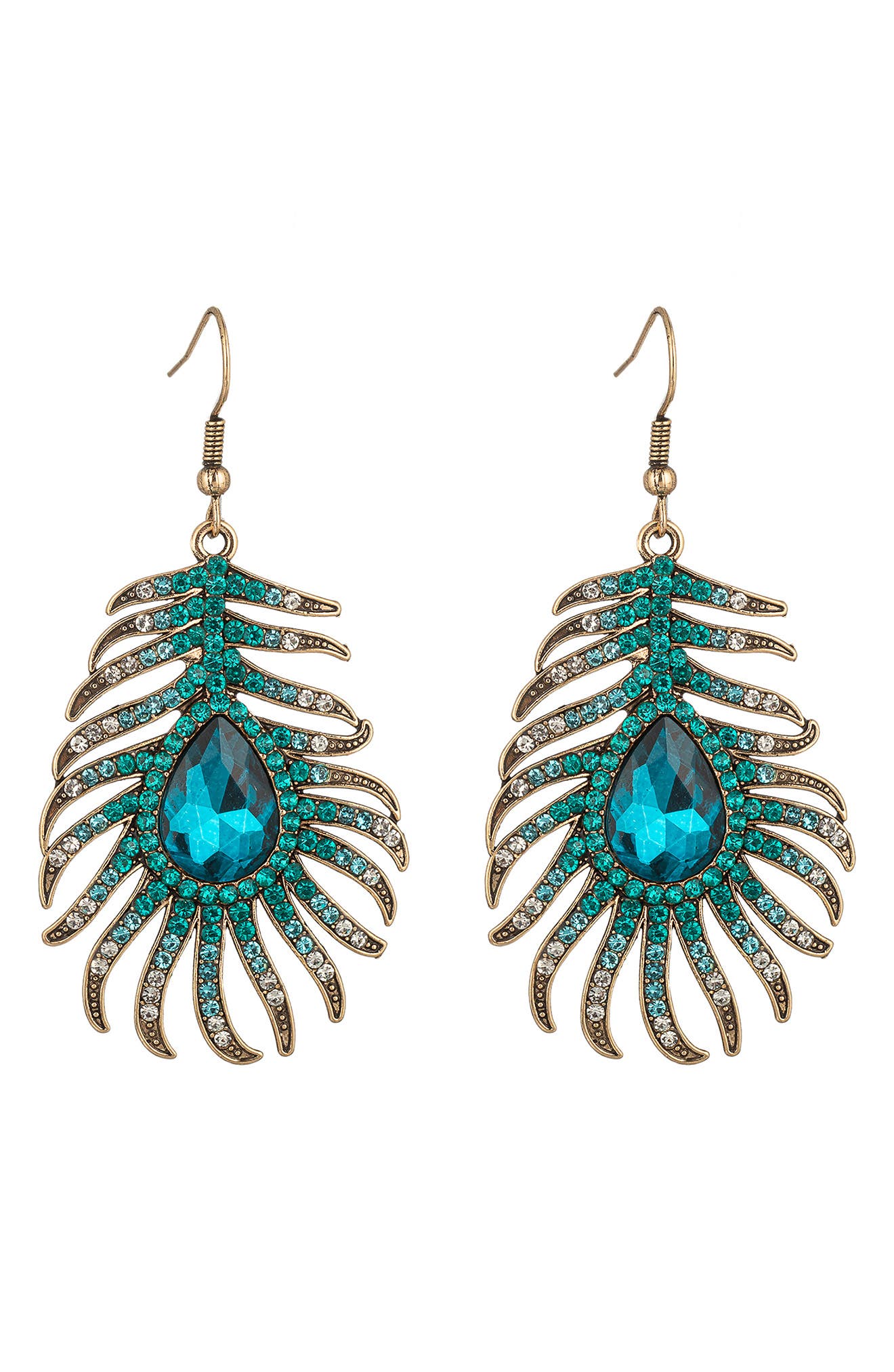 EYE CANDY LOS ANGELES Peak My Ear Crystal Peacock Feather Drop Earrings