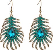 EYE CANDY LOS ANGELES Peak My Ear Crystal Peacock Feather Drop Earrings