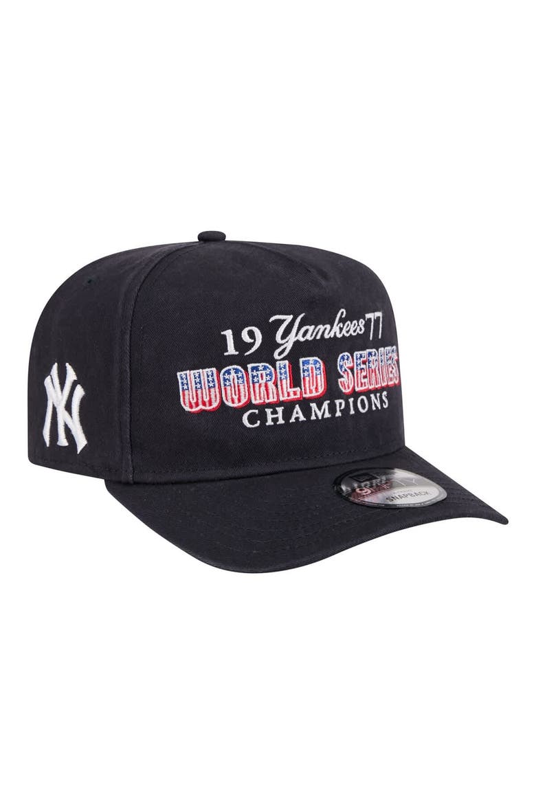Men's New Era Navy New York Yankees 1977 World Series Champions Throwback 9FIFTY A-Frame Snapback Hat, Main, color, Navy