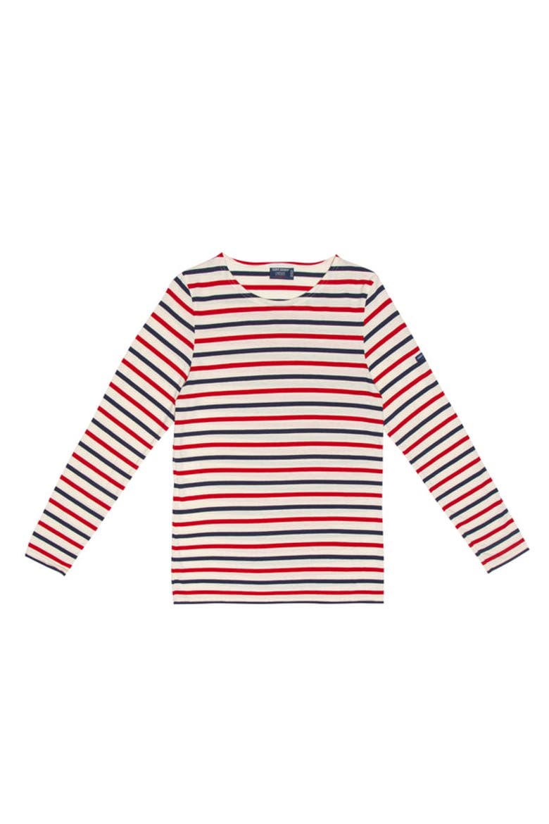 MINQUIDAME - Tri-color Breton Shirt for Women, Alternate, color, ecru/navy/red