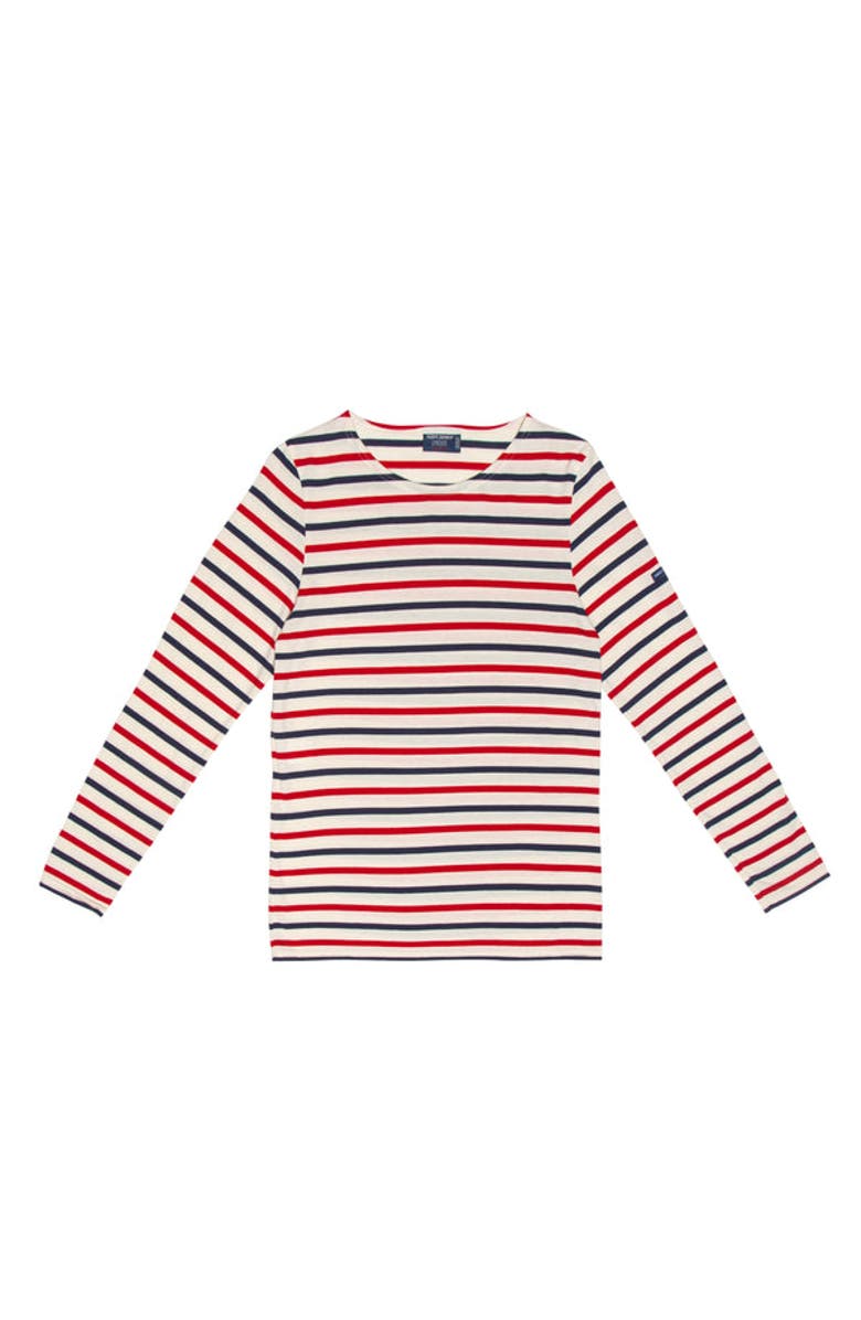 Saint James MINQUIDAME - Tri-color Breton Shirt for Women, Alternate, color, Ecru/Navy/Red