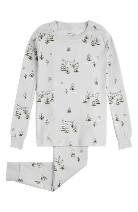 Kids' Tree Farm Print Fitted Cotton Two-Piece Pajamas