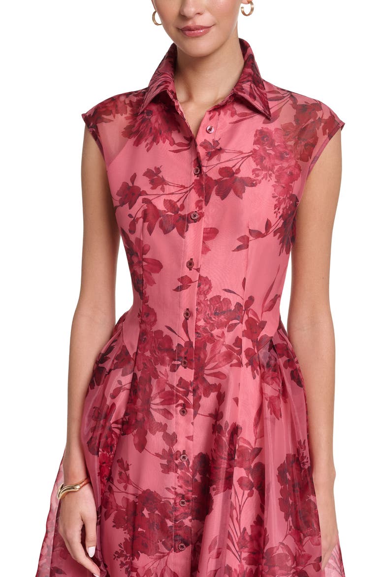 Cap Sleeve Floral Printed Organza Midi Dress, Alternate, color, Pink Floral Multi