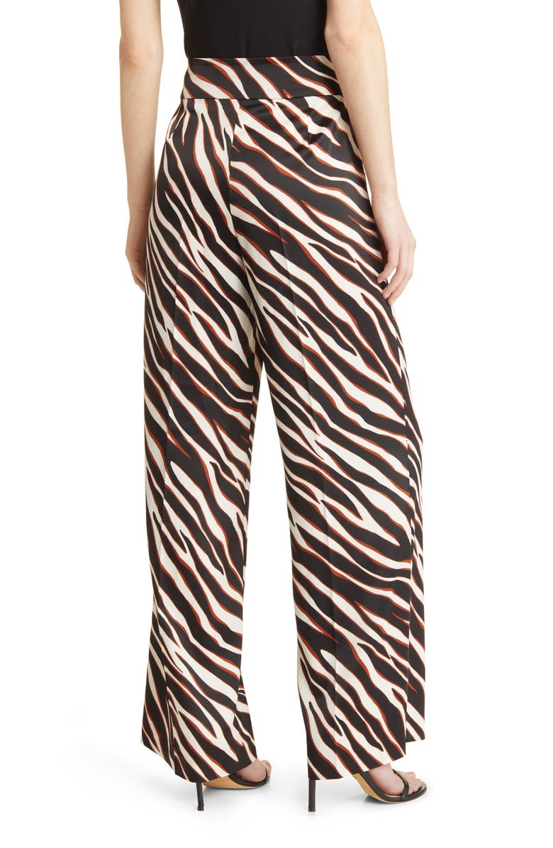 Anne Klein Zebra Print High Waist Wide Leg Satin Pants, Alternate, color,
