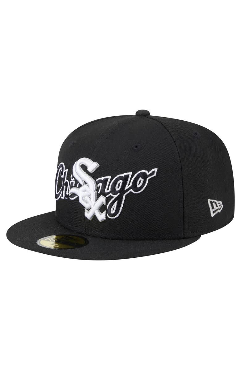 New Era Men's New Era Black Chicago White Sox Overlap 59FIFTY Fitted Hat, Main, color, Black