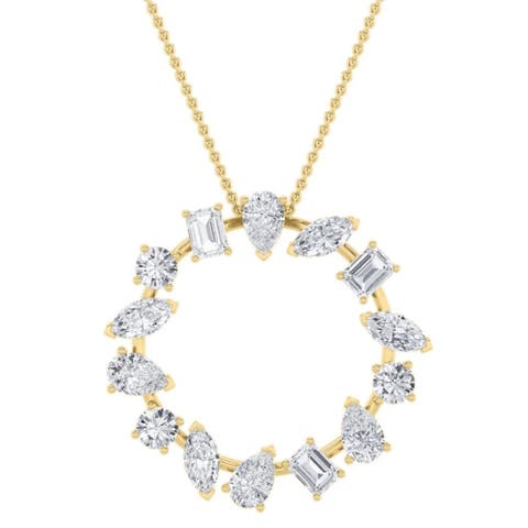 3Ct Multi Shape Ferra Diamond Circle Pendant 14k Gold Lab Grown Necklace 18"