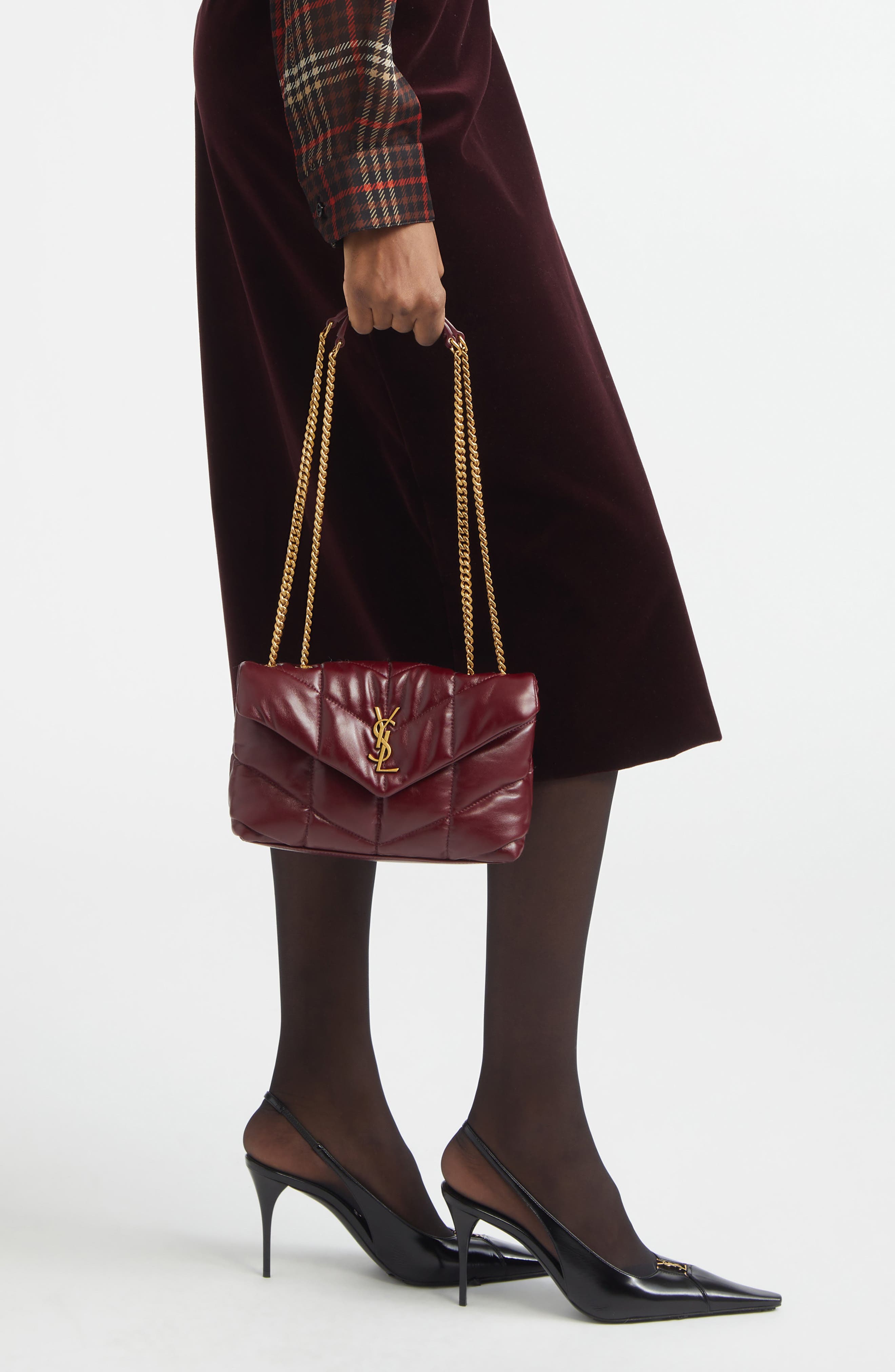 Saint Laurent Toy Loulou Quilted Puffer Leather Shoulder Bag, Alternate, color, Dark Ruby