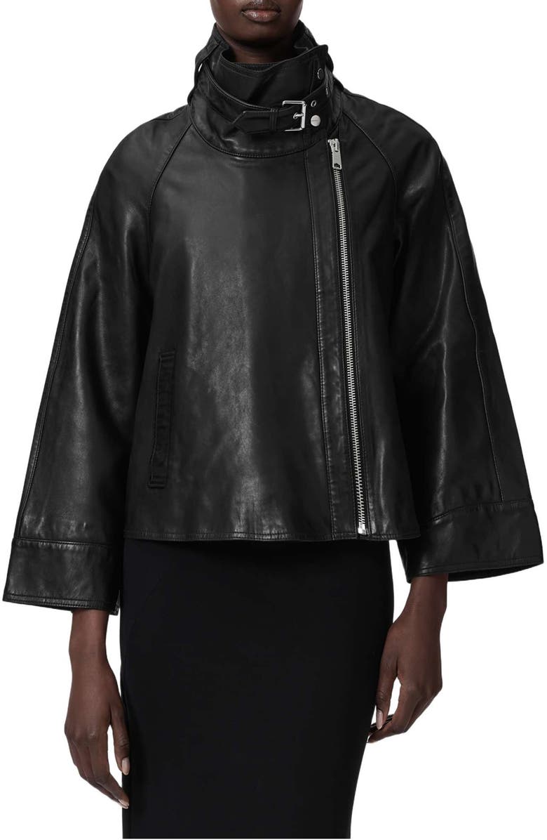 AllSaints Rhodes Leather Jacket, Main, color, Black