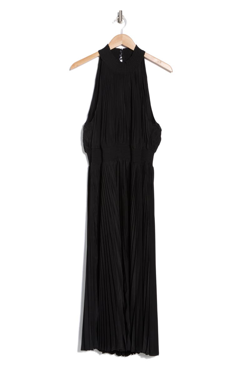 Pleated High Neck Dress, Alternate, color, BLACK