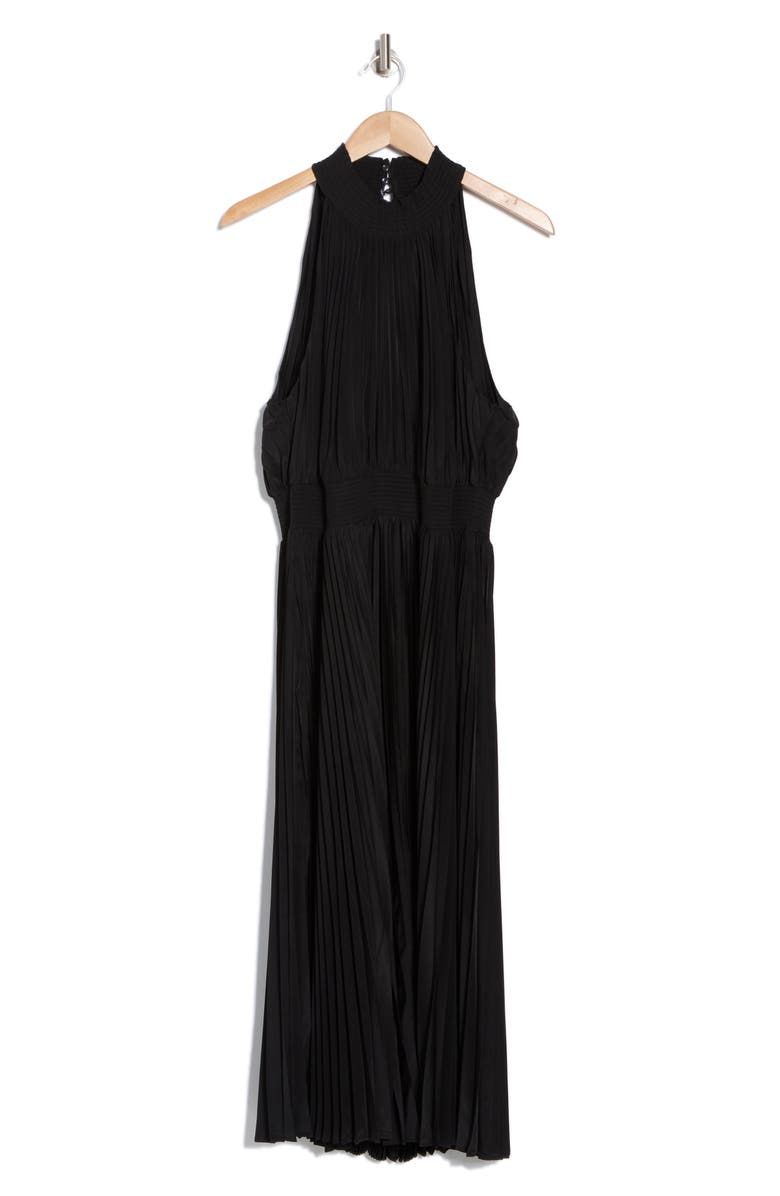Marina Pleated High Neck Dress, Alternate, color, Black