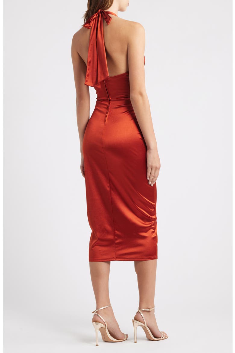 Satine Halter Midi Dress, Alternate, color, BRICK