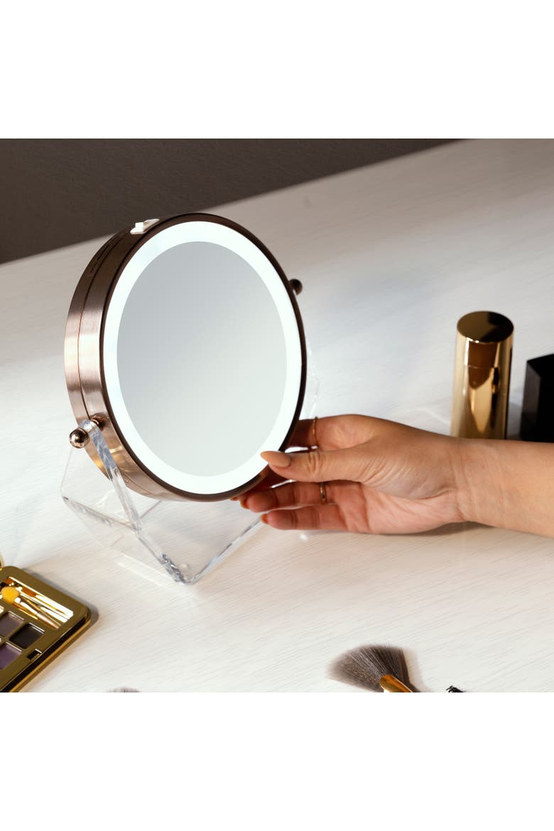 Lighted Makeup Mirror with Magnification & Swivel, Alternate, color, Rose Gold