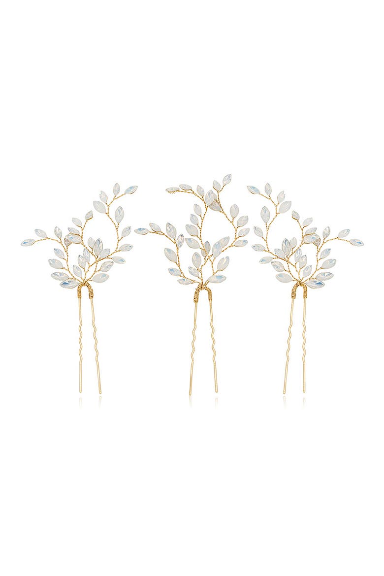 Evin Set of 3 Crystal Hairpins, Main, color, GOLD