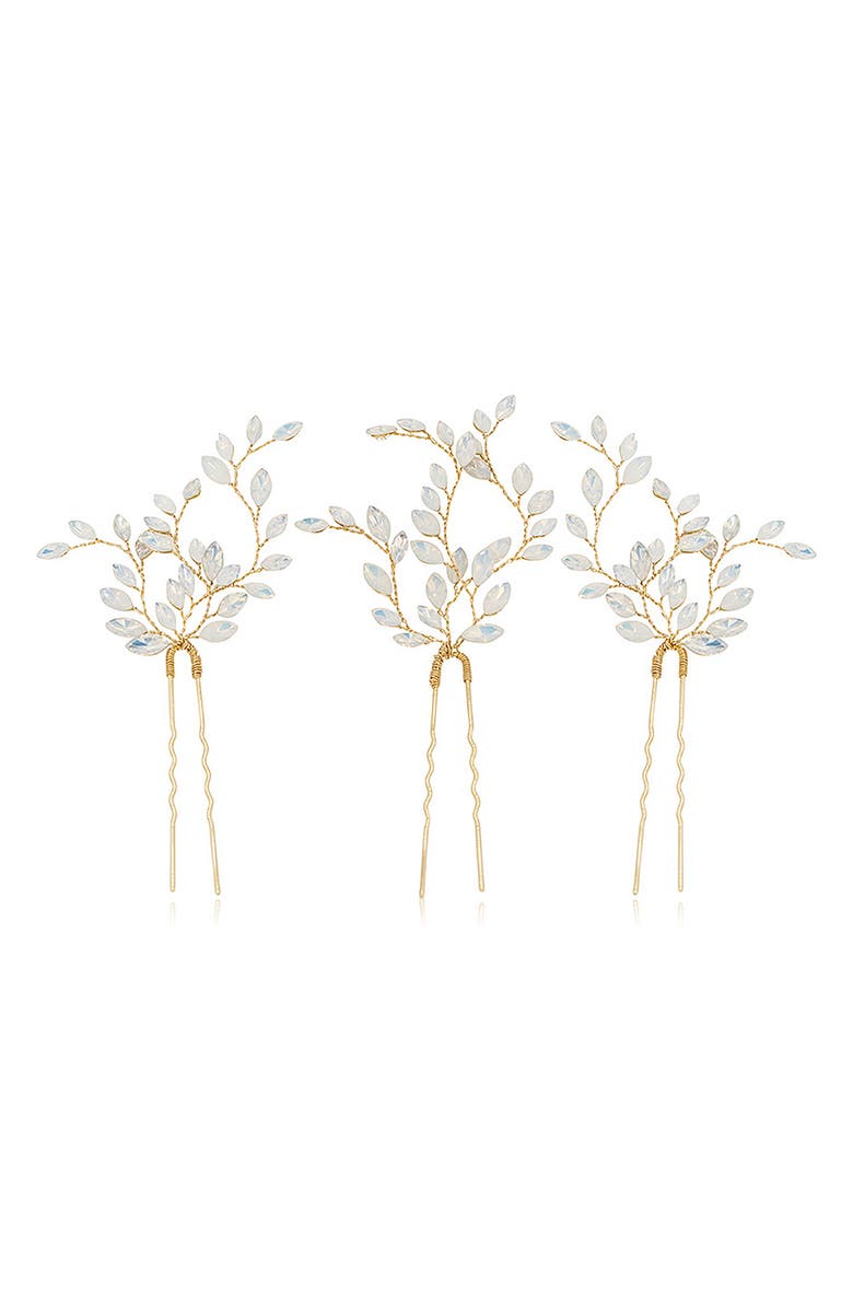 Brides & Hairpins Evin Set of 3 Crystal Hairpins, Main, color, Gold