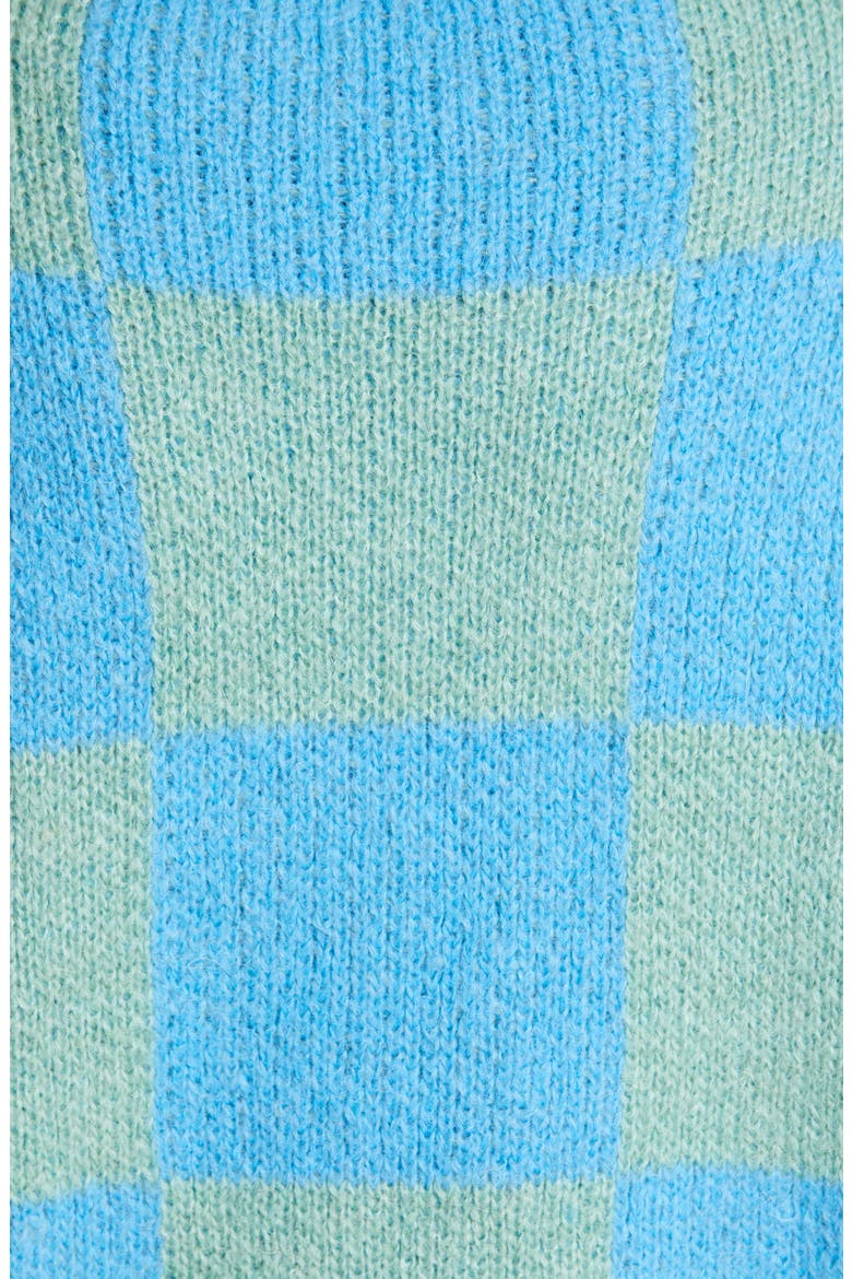 Adonis Checkerboard Balloon Sleeve Sweater, Alternate, color, AQUA