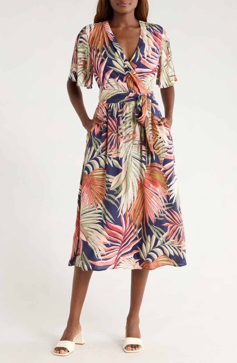 Tommy Bahama Palm Canyon Short Sleeve Wrap Dress, Main, color, Coastline