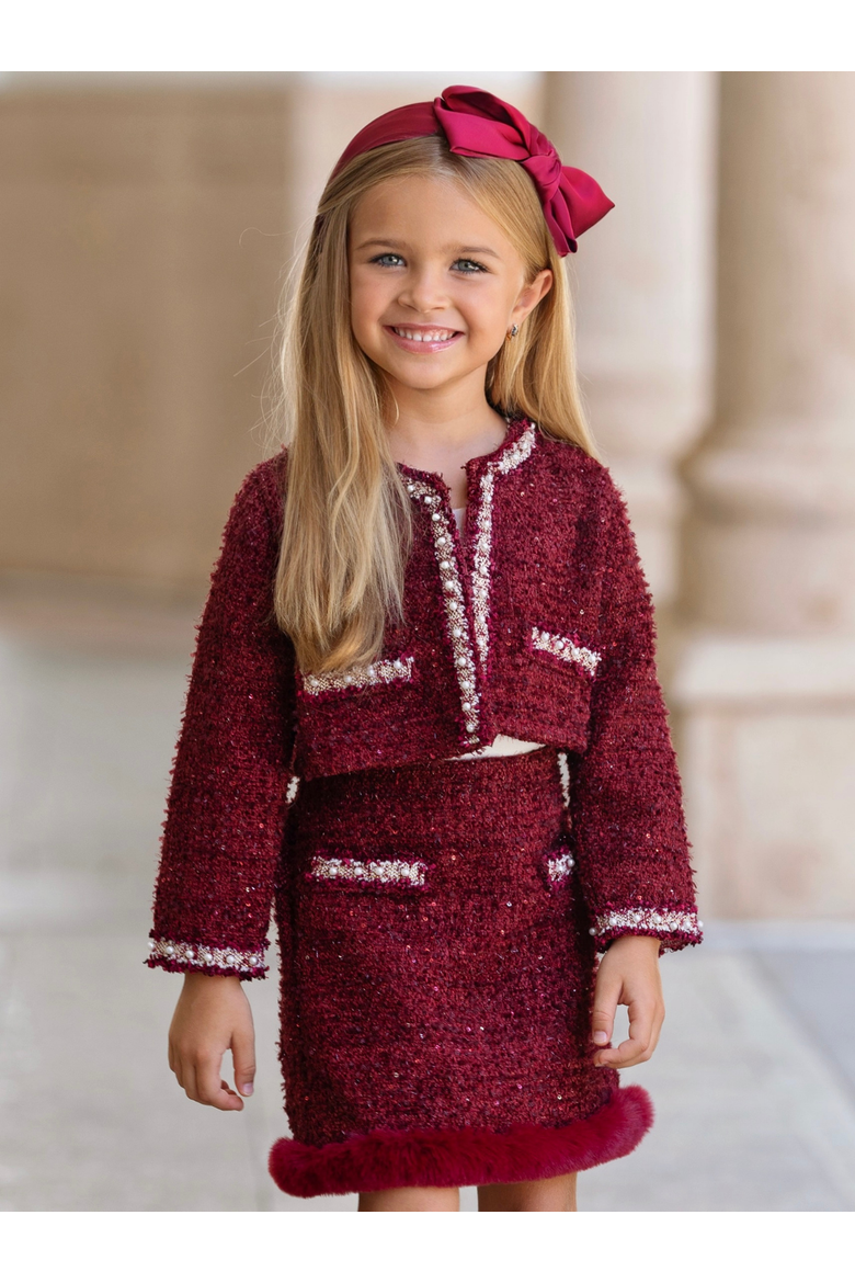 Holiday Cute Festive Jacket and Skirt Set, Alternate, color, Burgundy