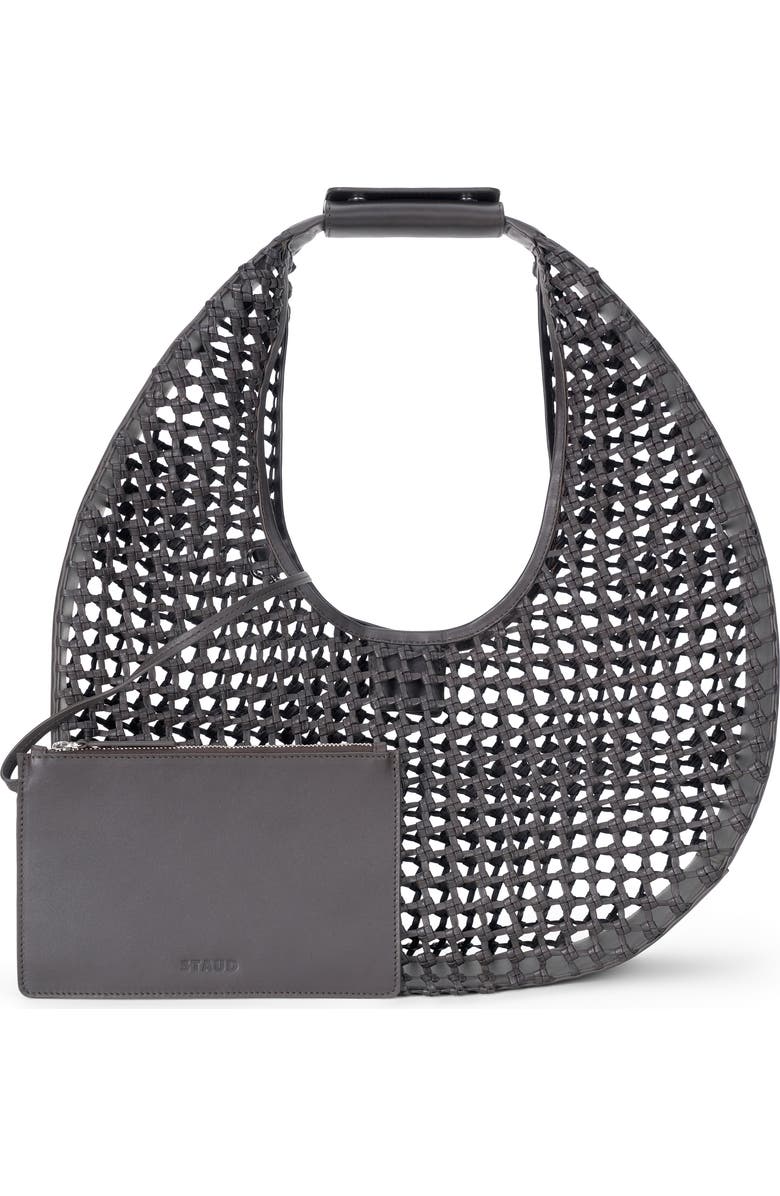STAUD Moon Woven Leather Top Handle Tote, Main, color, Dark Espresso