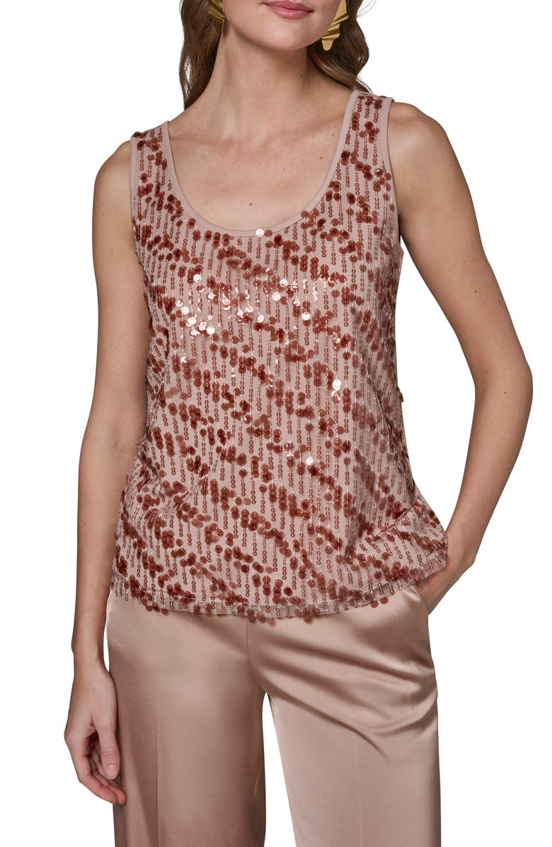 Donna Karan New York Sequin Scoop Neck Sleeveless Top, Main, color, Umbria