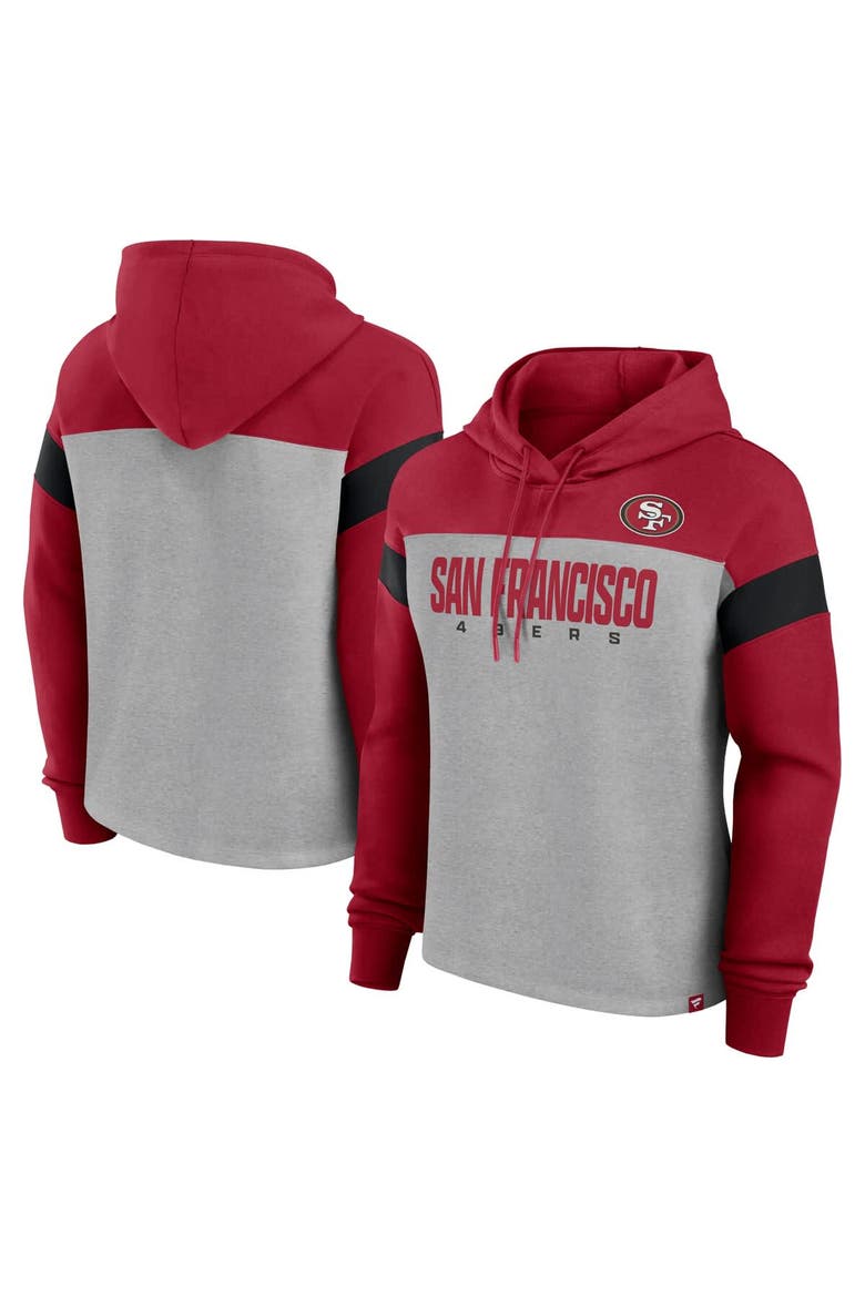Women's Fanatics Heather Gray/Scarlet San Francisco 49ers Bold Play Call Pullover Hoodie, Main, color, Heather Gray