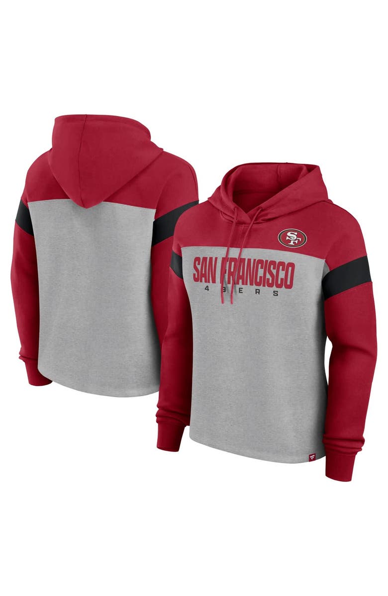 FANATICS Women's Fanatics Heather Gray/Scarlet San Francisco 49ers Bold Play Call Pullover Hoodie, Main, color, Heather Gray