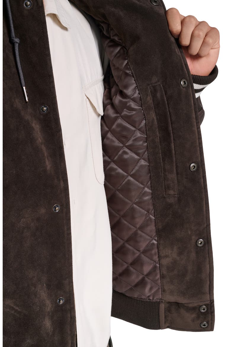 Faux Suede & Faux Leather Varsity Jacket, Alternate, color, BROWN