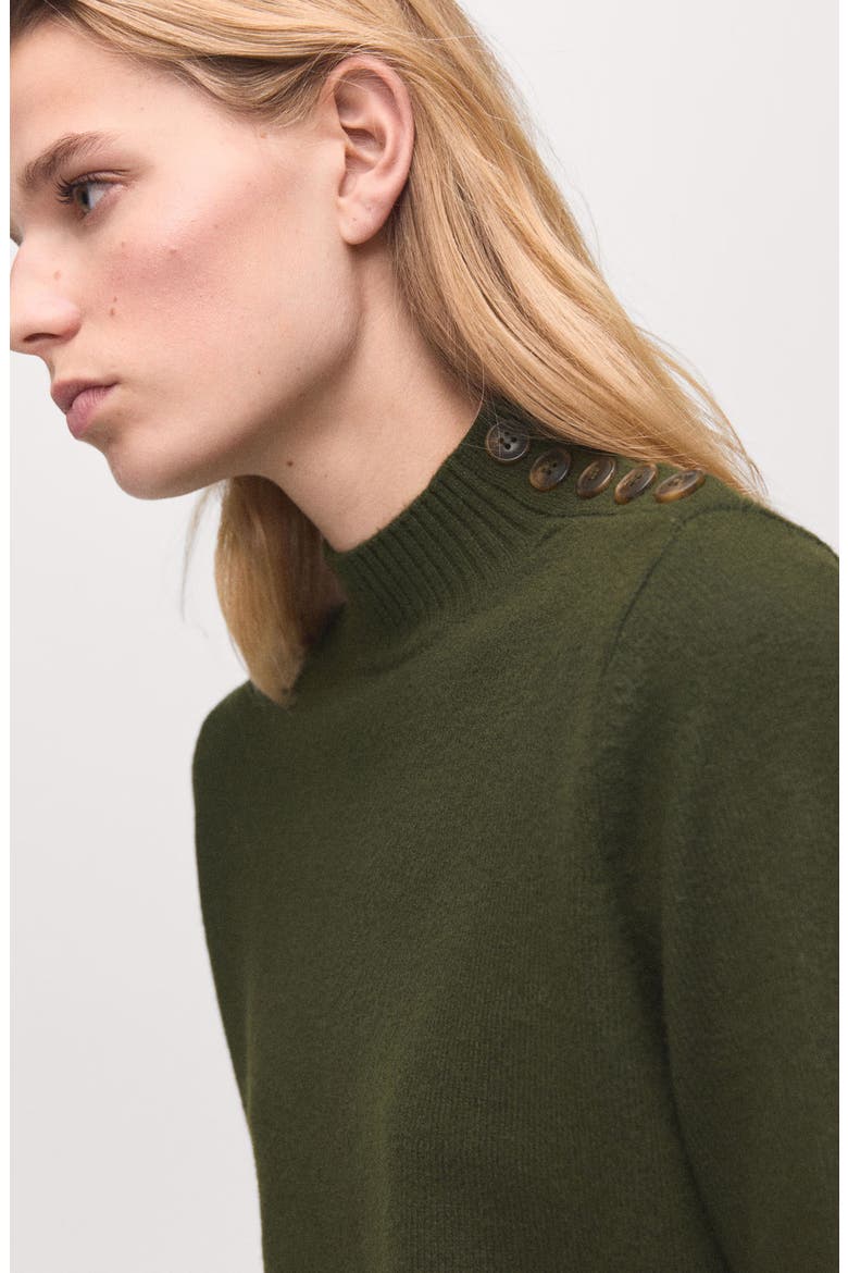 Shoulder Button Mock Neck Sweater, Alternate, color, KHAKI GREEN