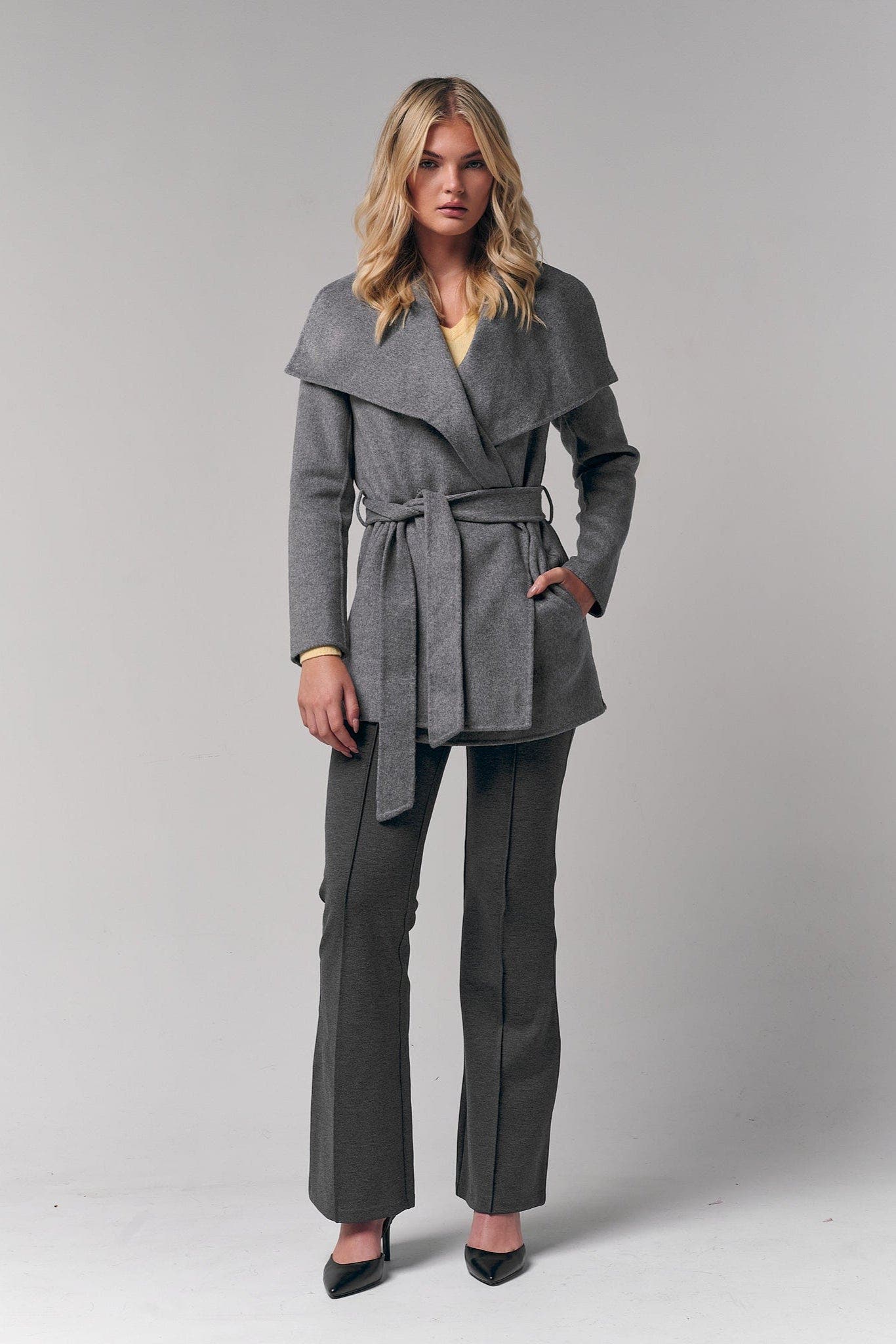 Draped Collar Short Wrap Coat