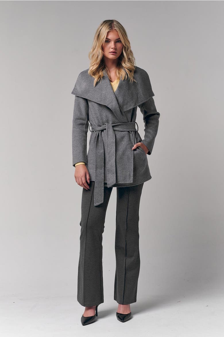 Draped Collar Short Wrap Coat, Main, color, Gray