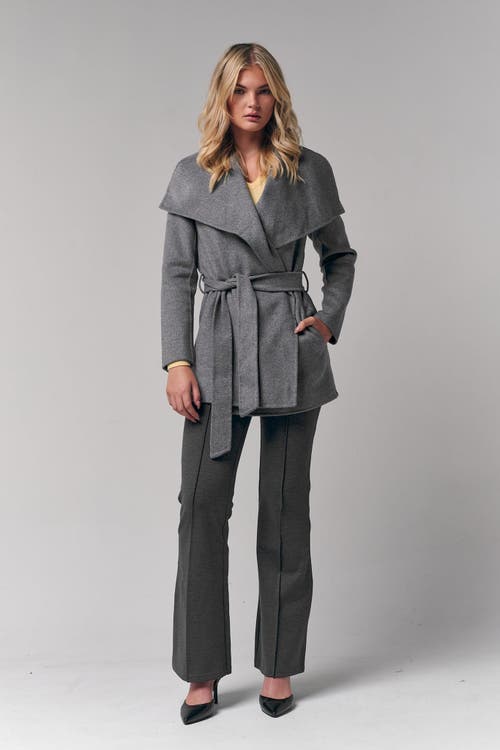 Le Fafo Draped Collar Short Wrap Coat In Gray