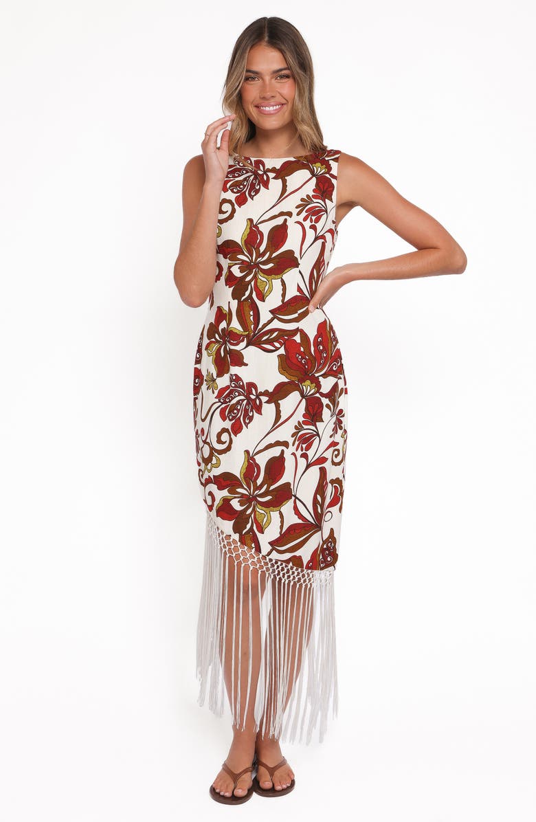 Petal & Pup Aquarius Floral Fring Trim Dress, Alternate, color, Brown Floral