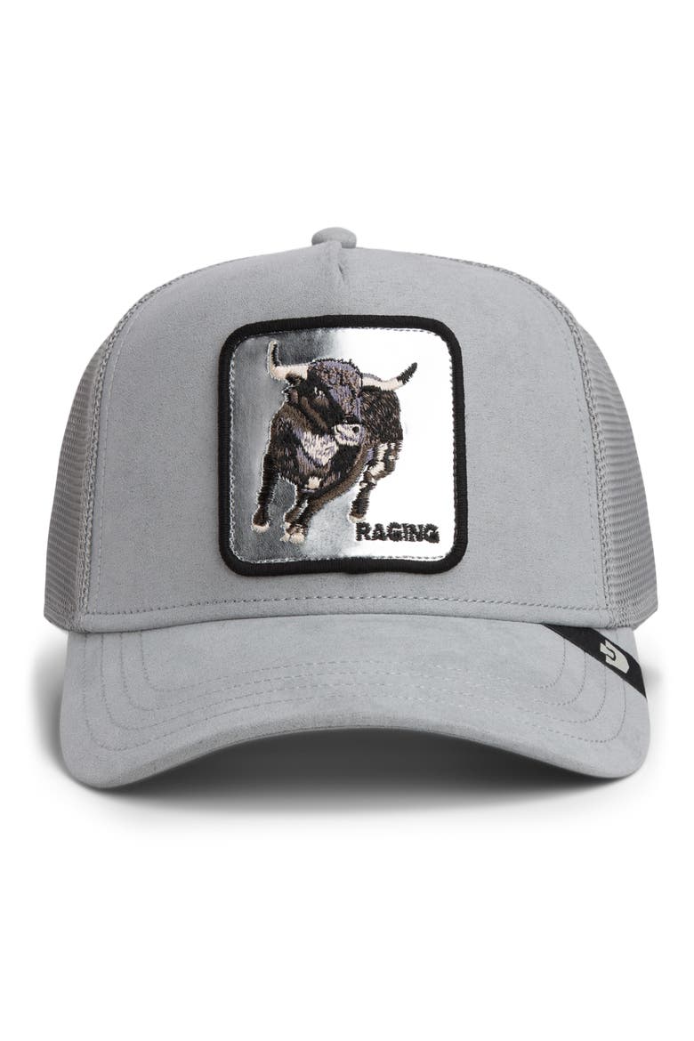 Silver Bull Patch Snapback Trucker Hat, Alternate, color, GLOSS