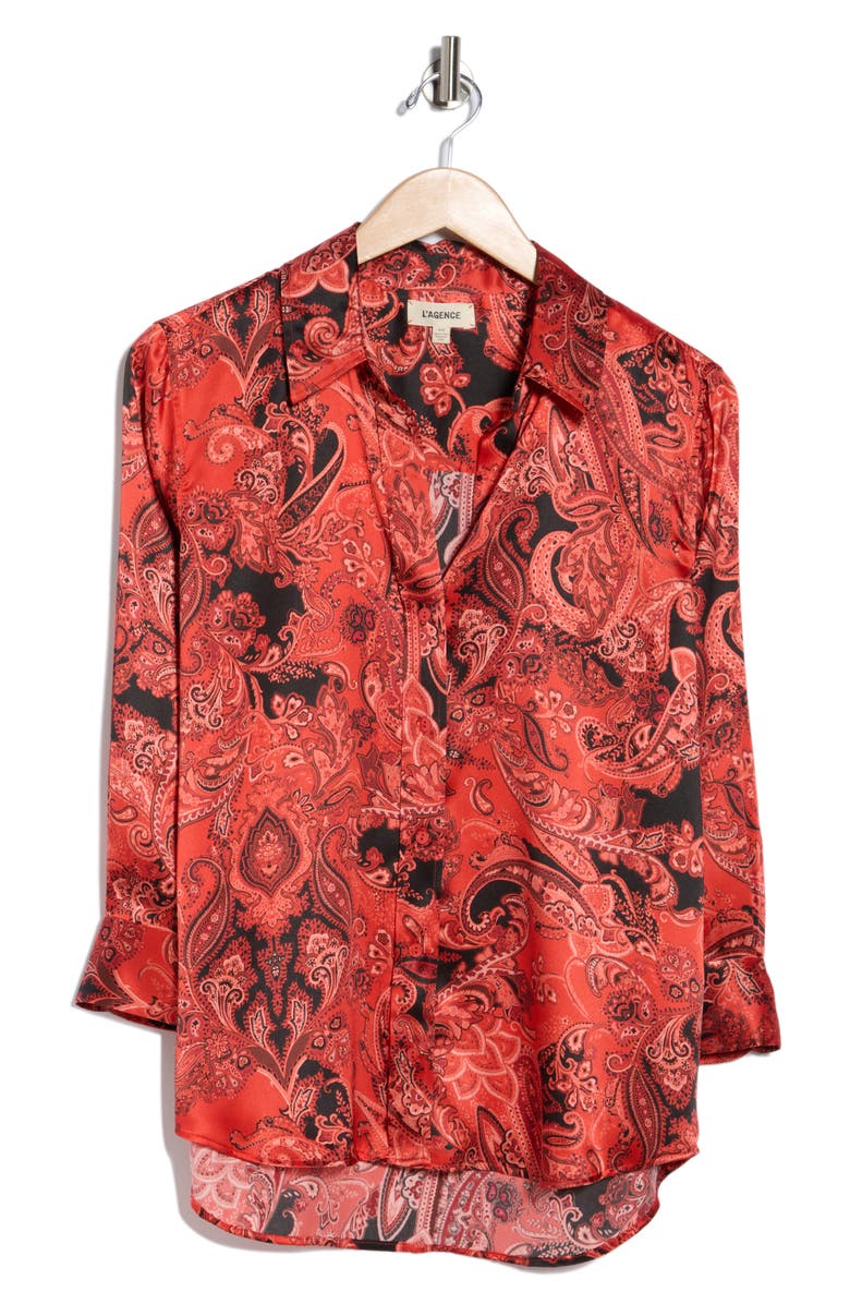 L'AGENCE Dani Paisley Silk Button-Up Shirt, Alternate, color, Red/ Black Large Paisley