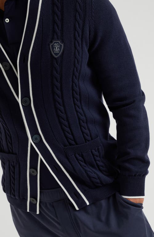Brunello Cucinelli Cotton Knit Tennis Cardigan In Navy Blue