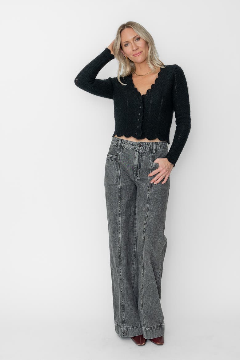 Amelie Scallop Cardigan, Alternate, color, Black